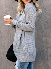 Curved Hem Pocket Solid Sweater Cardigan