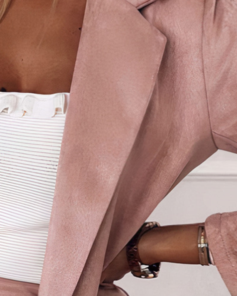 Single Breasted Flap Detail Blazer & Skirt Set