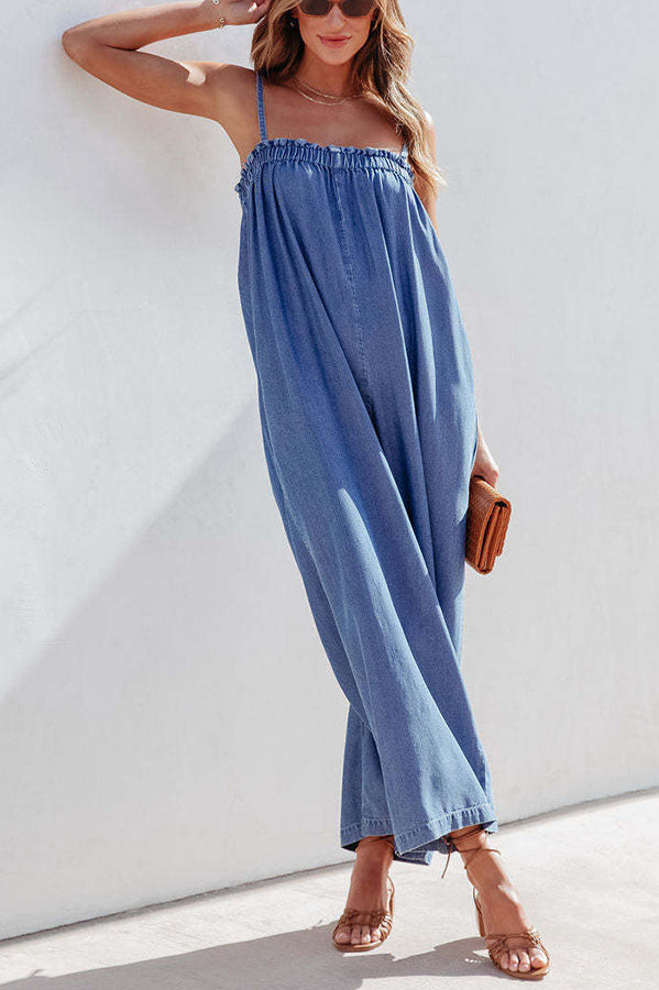 True To You Denim Pocketed Wide Leg Jumpsuit