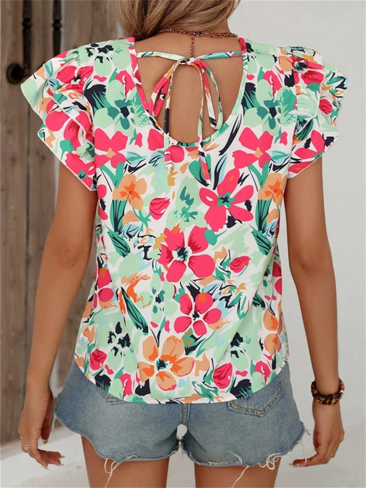 Women's Summer New Fashion Floral Print Double Fly Short-sleeved Shirt Top S M L XL 2XL