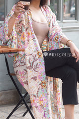 Boho Robe, Kimono Robe,  Beach Cover up, Sweet Vintage Pink Flower