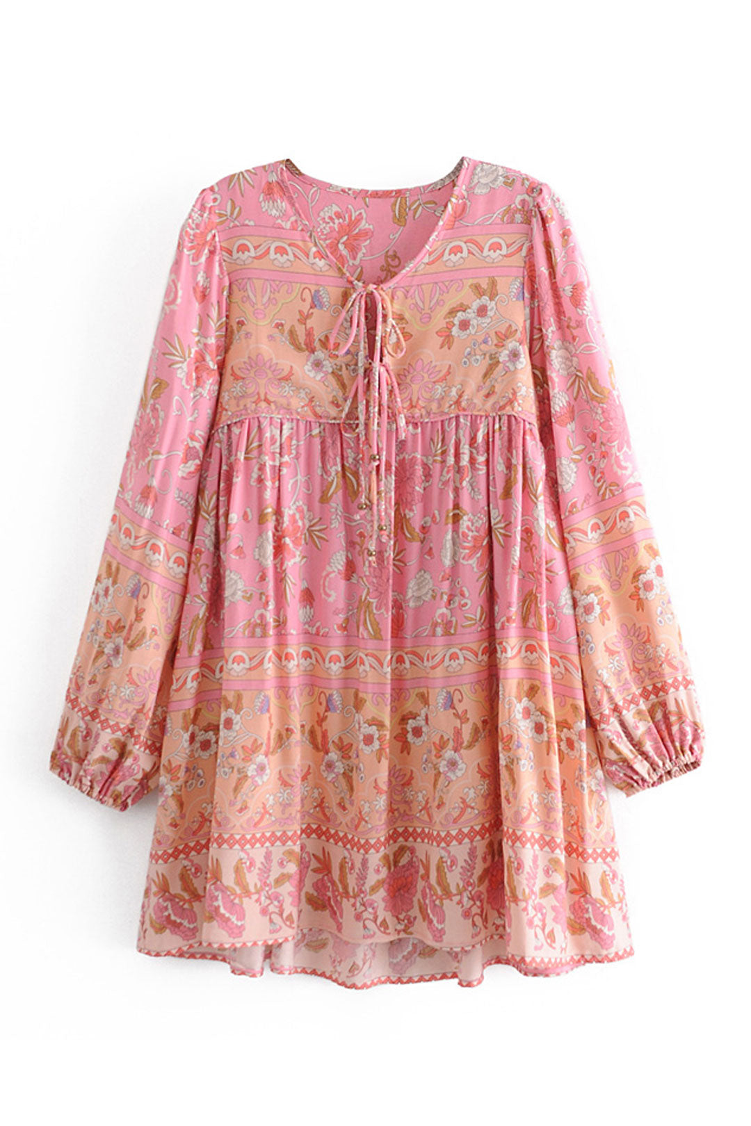 Boho Mini Dress Tunic Dress, Karlie Vintage Pink Rose