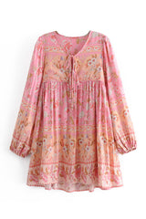 Boho Mini Dress Tunic Dress, Karlie Vintage Pink Rose