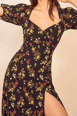 Boho Midi Dress, Midnight Black Garden