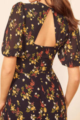 Boho Midi Dress, Midnight Black Garden
