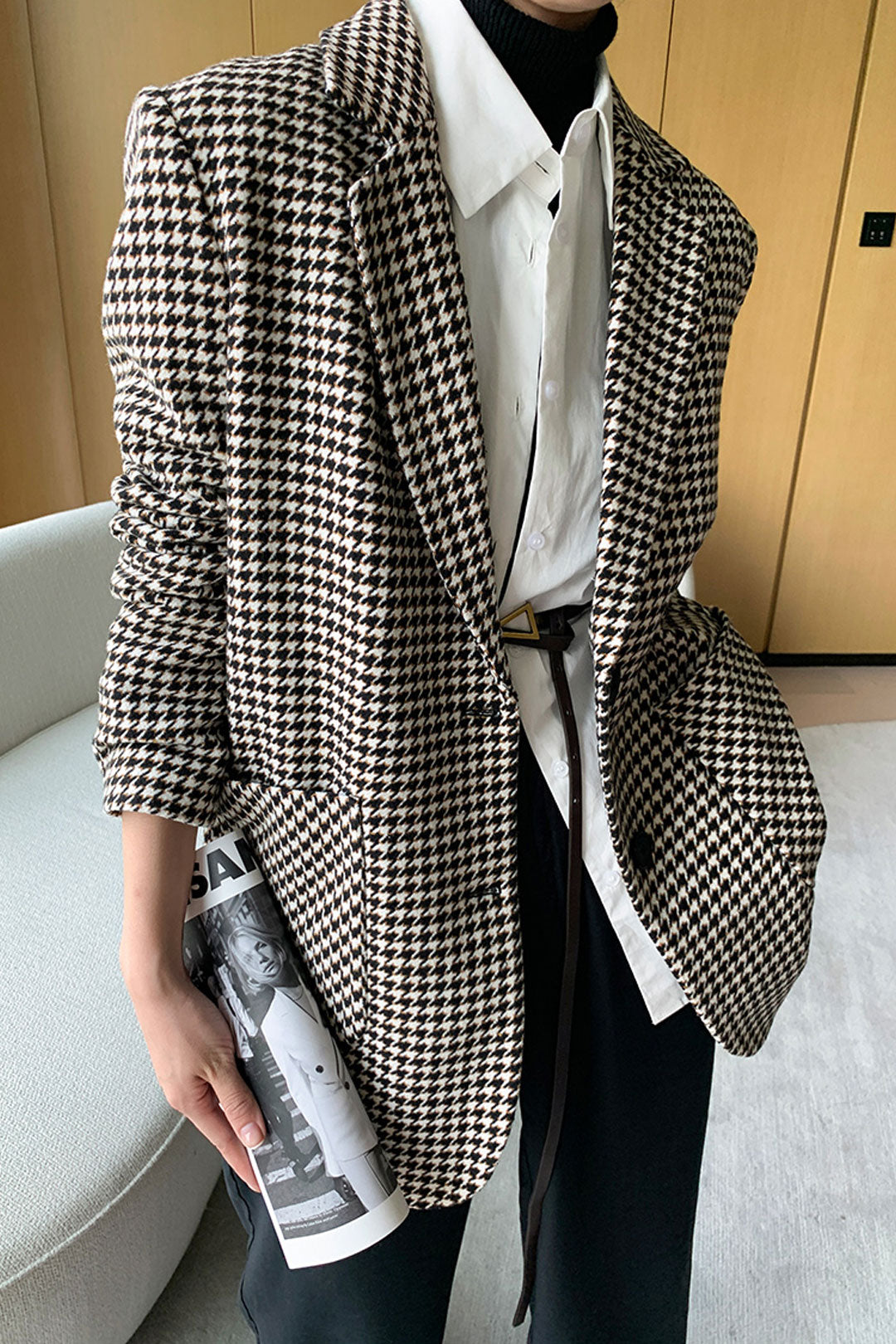Boho Autumn Blazer, Vintage Plaid Blazer Sawyer in Black and Brown