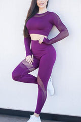 Mesh Patchwork Crop T Shirt Leggings Set