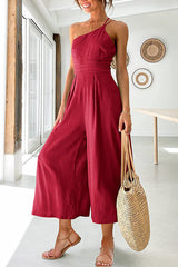 One Shoulder Straps Wide Leg Jumpsuits