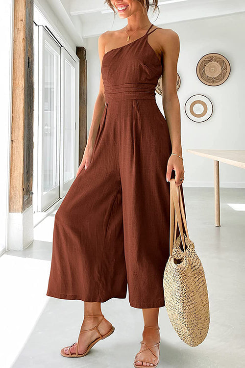 One Shoulder Straps Wide Leg Jumpsuits