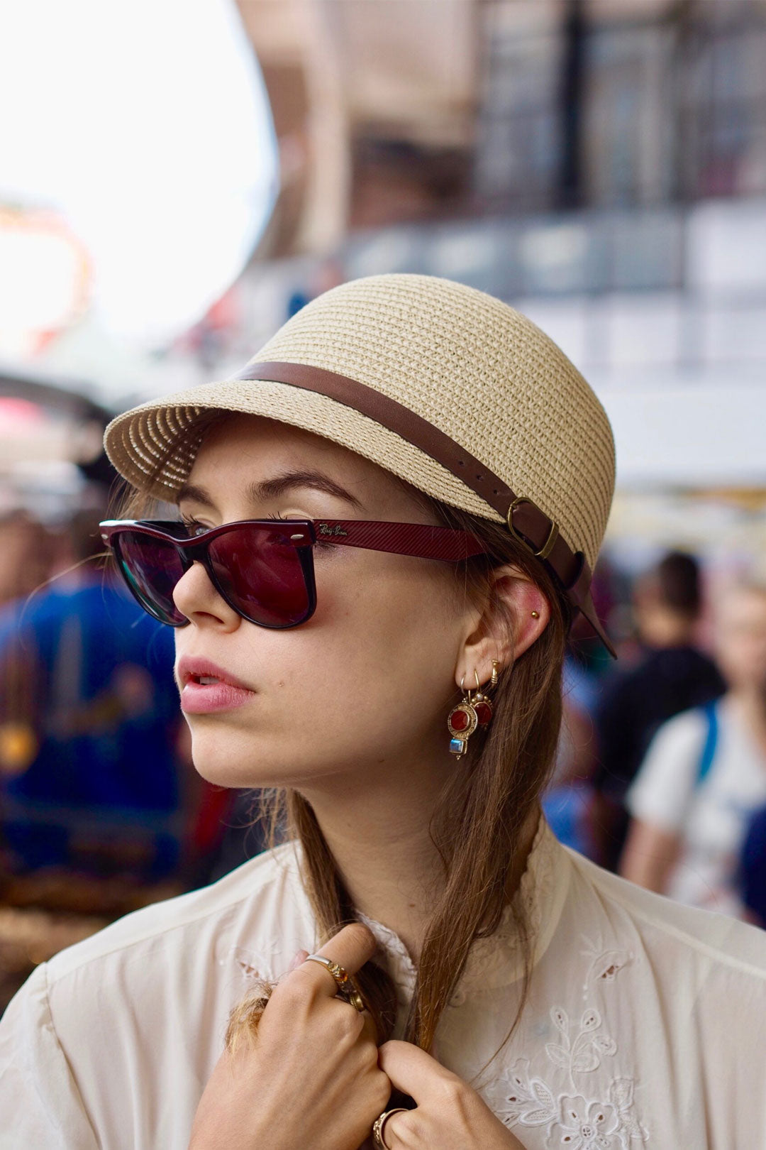 Boho Hat, Sun Hat, Beach Hat, Straw Hat, Baseball Cap, Black and White Ribbon