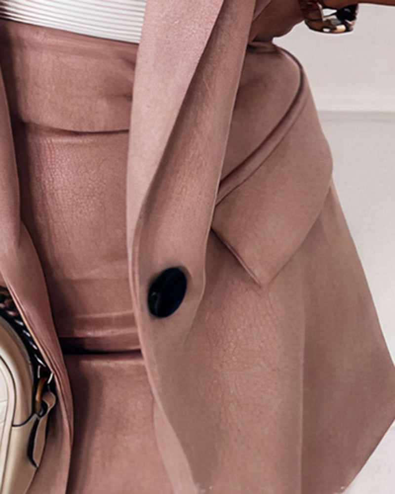 Single Breasted Flap Detail Blazer & Skirt Set