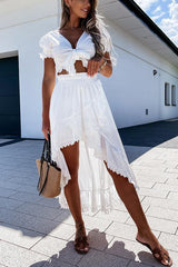 Maggie Cotton Embellished High Low Dress Suit