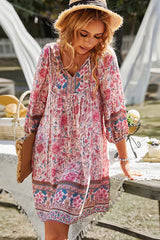 Boho Mini Dress Tunic Dress, Karlie Vintage Pink Rose