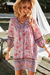 Boho Mini Dress Tunic Dress, Karlie Vintage Pink Rose