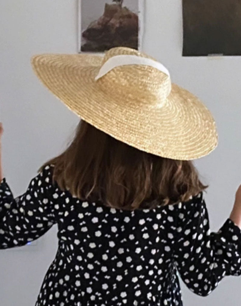 Boho Hat, Sun Hat, Beach Hat, Wide Brim Straw Hat 12, 15 and 18 cm, Black  and White Ribbon
