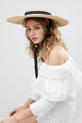 Boho Hat, Sun Hat, Beach Hat, Wide Brim Straw Hat 12, 15 and 18 cm, Black  and White Ribbon