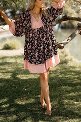 Trisha Bohemian Print Balloon Sleeve Pocketed Babydoll Mini Dress