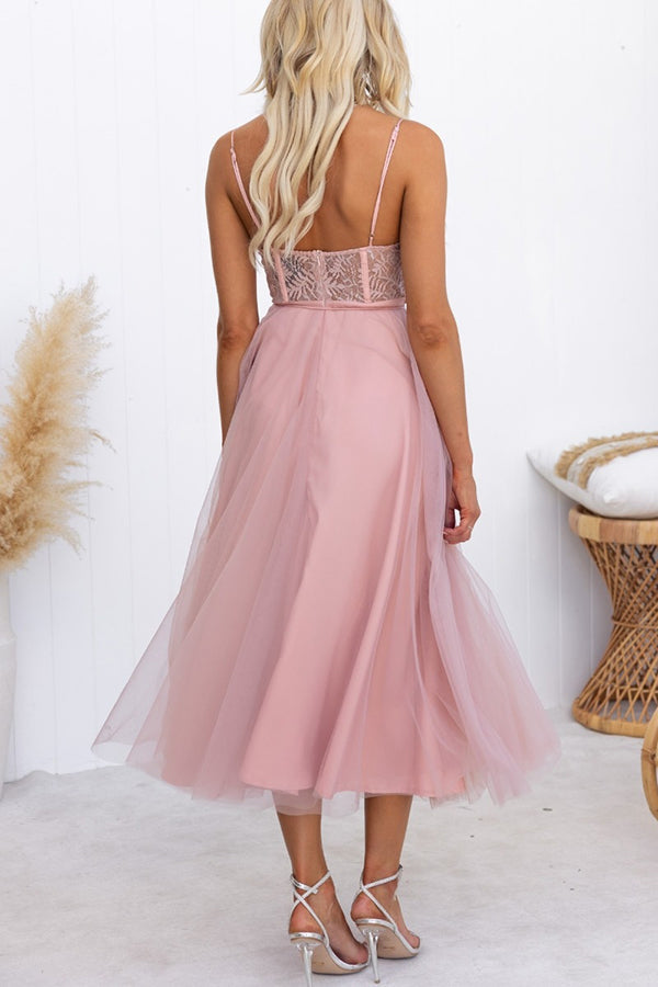 Carrie In Paris Tulle Lace Suspenders Party Maxi Dress