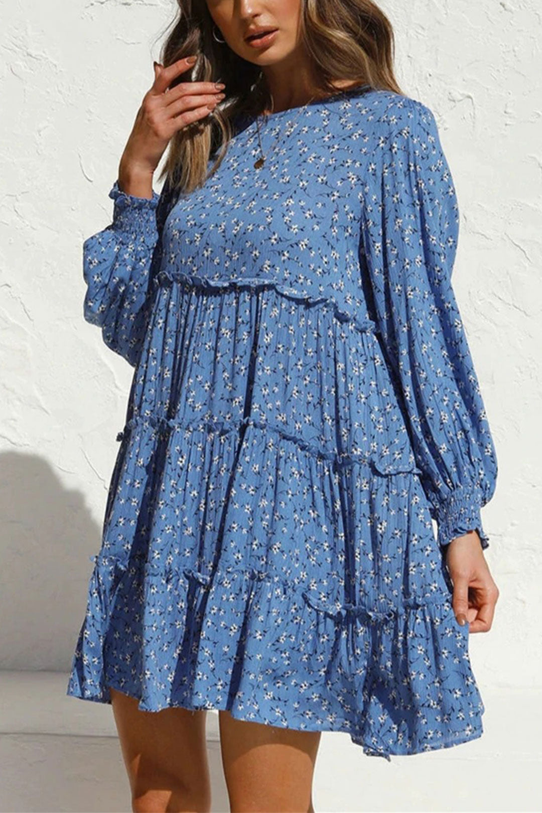 Boho Mini Dress Blue Iris