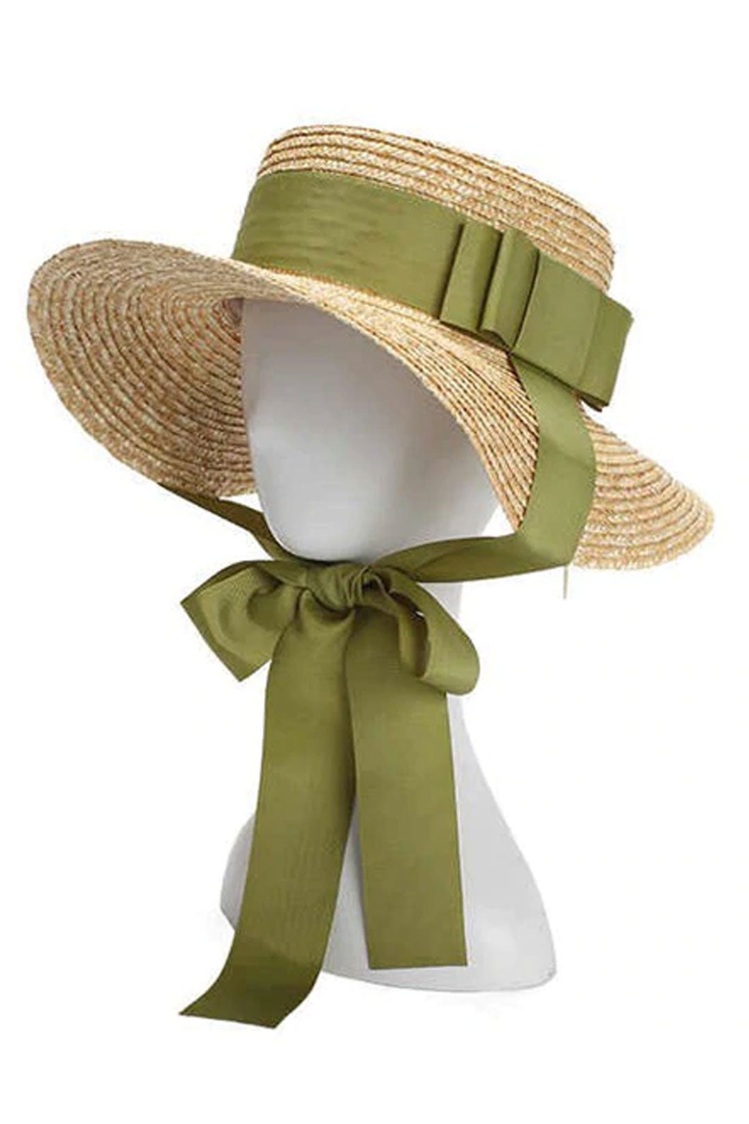 Boho Hat, Sun Hat, Beach Hat, Wide Brim Straw Hat,Green Ribbon