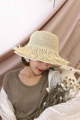 Boho Hat, Beach Sun Hat, Grass Flod Hat Mila in White and Caramel