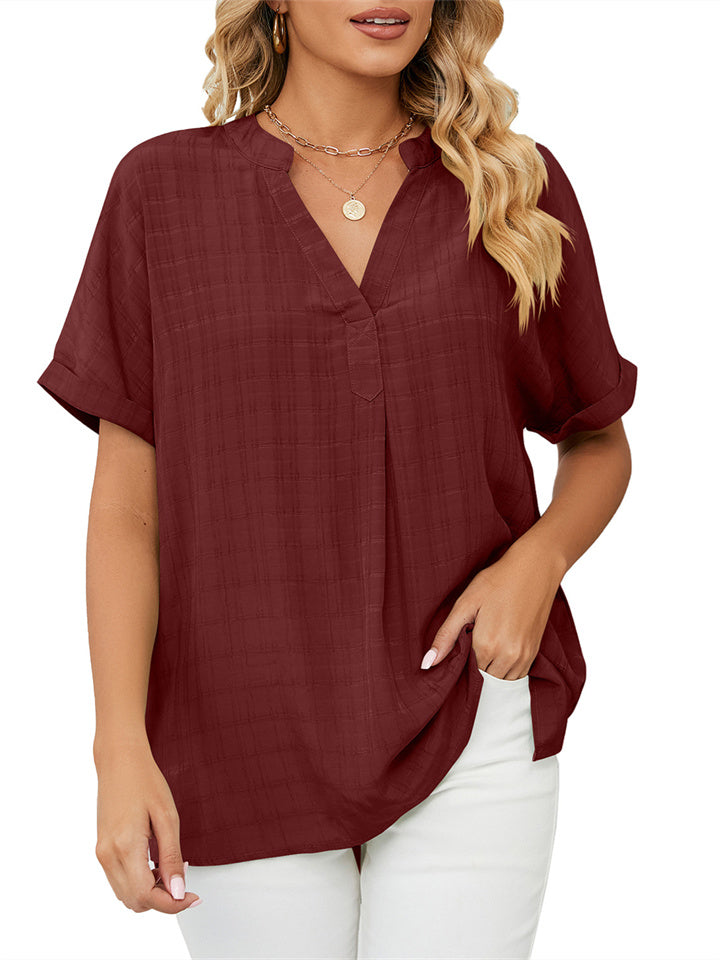 New Thin Section V-neck Casual Set Head Solid Color Loose Temperament Commuter Three-quarter Sleeve Shirt Comfortable Casual Tops Female