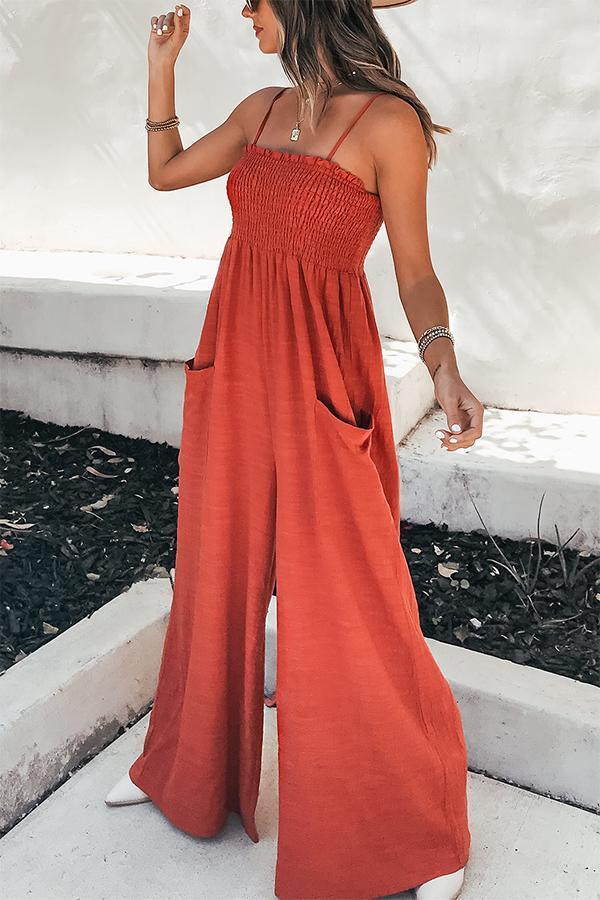 Casual Solid Color Pockets Jumpsuit