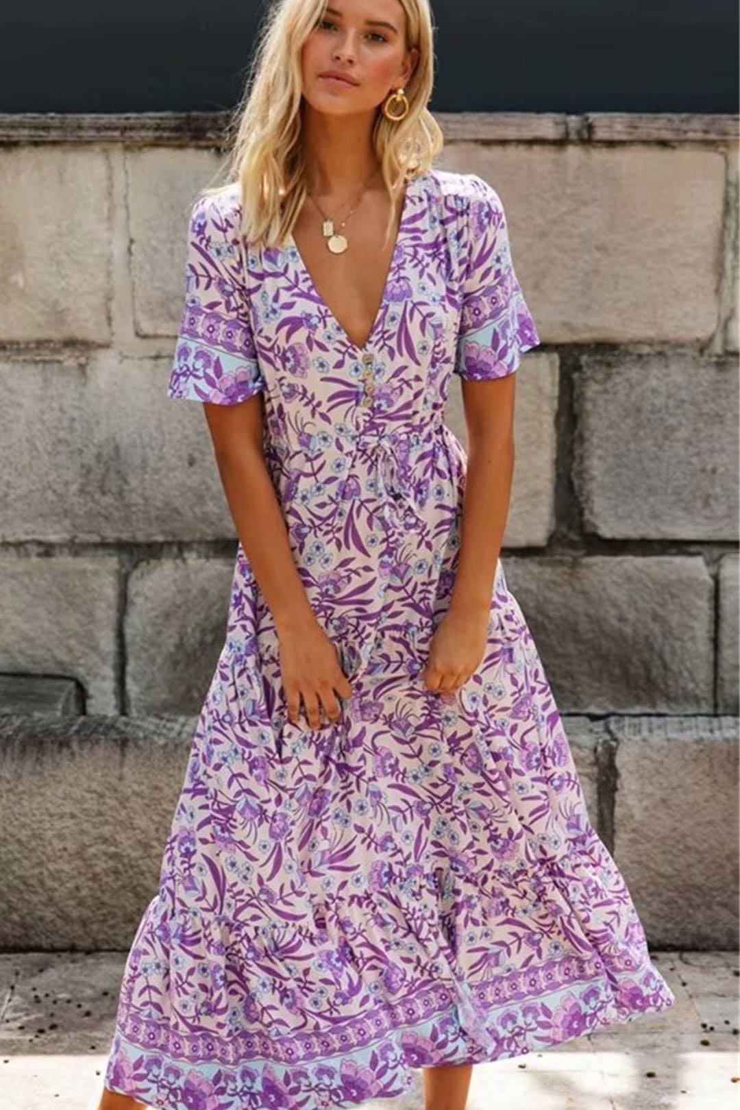 Boho Maxi Dress, Sundress, Wild Floral in Purple Lavender