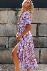 Boho Maxi Dress, Sundress, Wild Floral in Purple Lavender