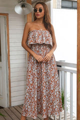 Boho Maxi Dress, Sundress, Urban in Floral Brown