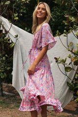 Boho Maxi Dress, Sundress, Wild Floral in Pink