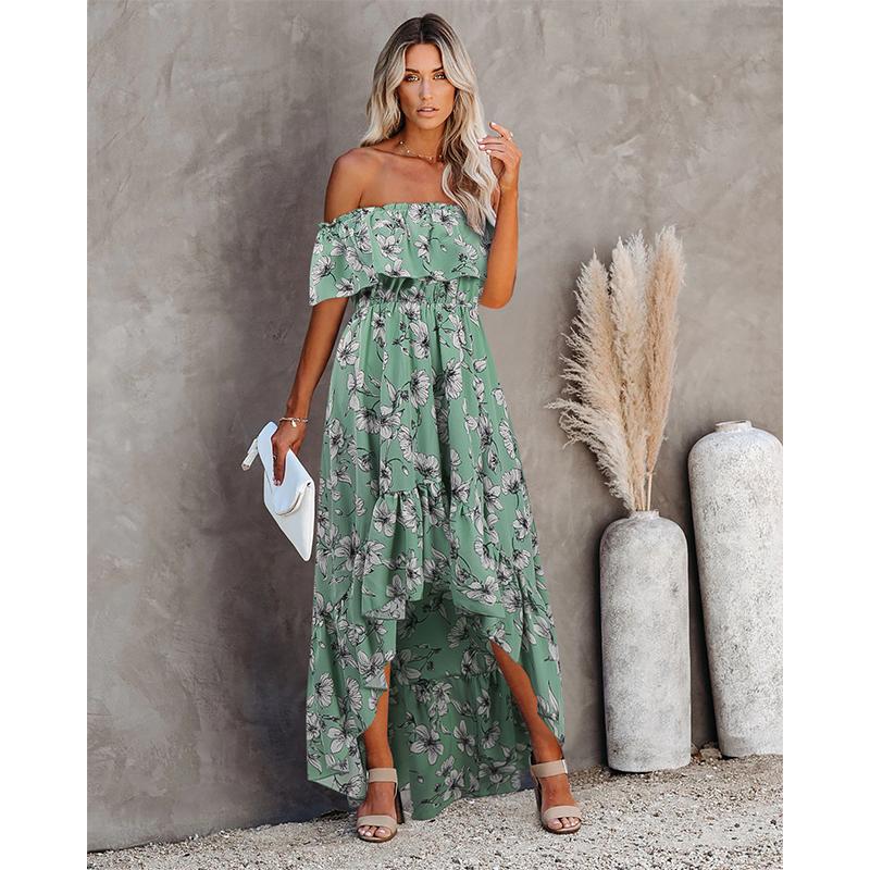 Off Shoulder Ruffle Floral Bodycon Maxi Dress