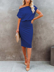 Off-Shoulder Solid Color Dress