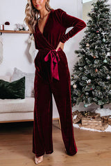 Greatest Velvet Pocketed Cutout Back Jumpsuit