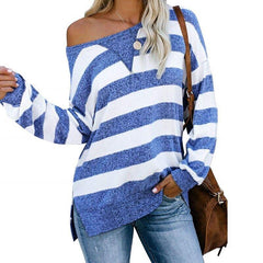 Off Shoulder Stripped Long Sleeve Casual Tops