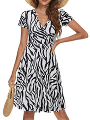 Women's Dresses Short-sleeved V-neck Print Bohemian Mid-length Dress Casual Short-sleeved Dresses