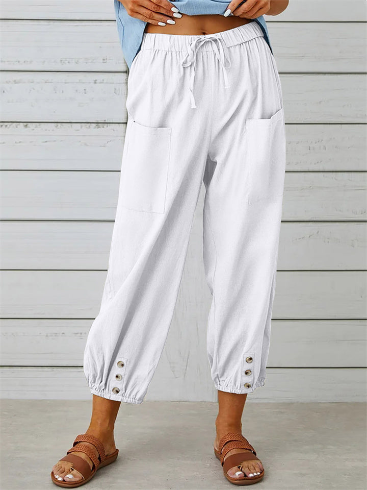 New Loose Type Comfortable Casual Mid-waist Button Cotton Linen Pants Nine-quarter Pants Wide Leg Women's Pants S,M,L,XL,XXL,3XL,4XL,5XL