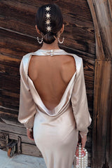Eiffel Tower Sparkles Backless Satin Maxi Dress