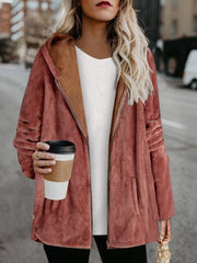 Plush Pocket Zipper Hooded Cardigan