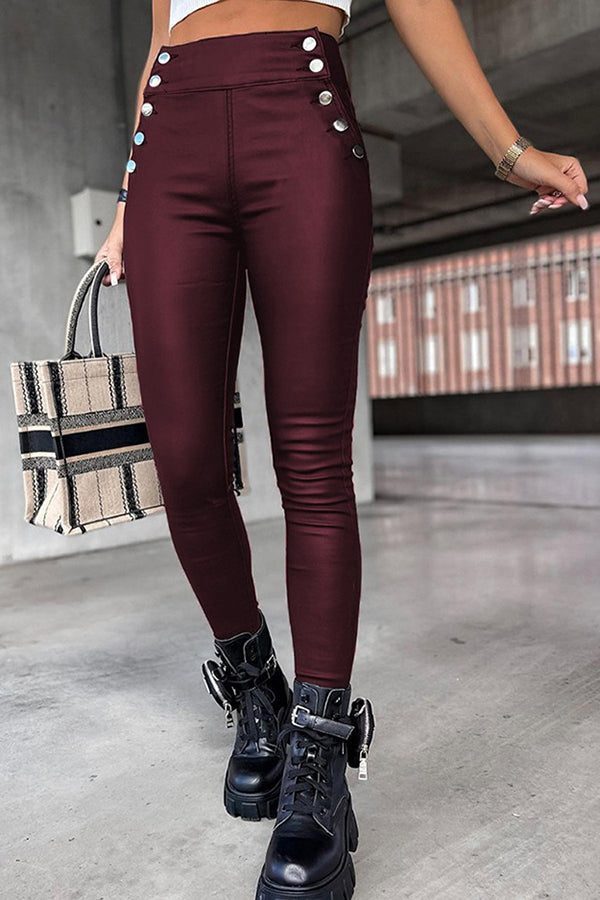 Jingle High Rise Button Faux Leather Leggings