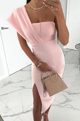 Midnight Star Belt Slit One Shoulder Dress