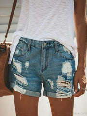 Mid Waist Ripped Hot Denim Shorts