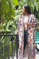 Boho Robe, Kimono Robe, Beach Cover up, Black White Flower Zebra