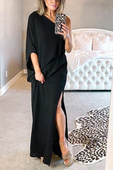 One Shoulder Slit Maxi Dress