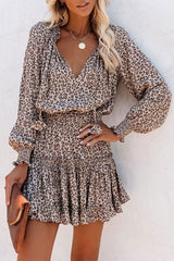 Boho Mini Dress Brown Love Leopard