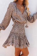 Boho Mini Dress Brown Love Leopard