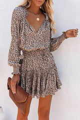 Boho Mini Dress Brown Love Leopard