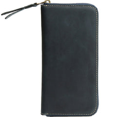 Retro Horse Leather Men's Layer Cowhide Large Real Long Zipper Handmade Purse