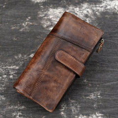 Retro Colored Cattlehide Leather Fashion Long Patchwork Casual Man Purse