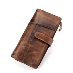 Retro Colored Cattlehide Leather Fashion Long Patchwork Casual Man Purse
